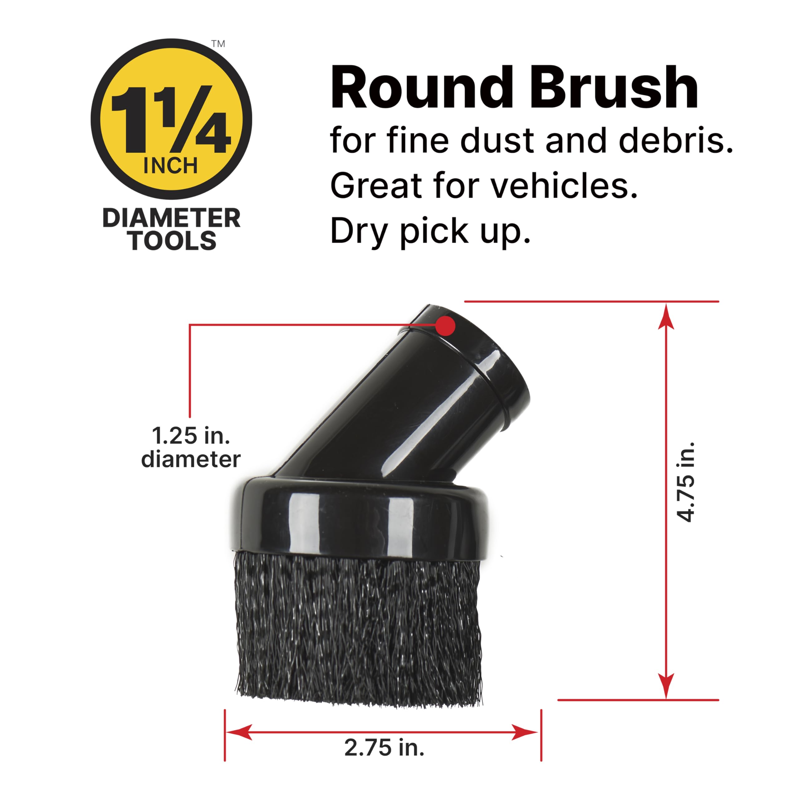 1.25 Inch Diameter Shop-Vac Cleaning Kit, Includes Round Brush, Crevice Tool, and Gulper Nozzle, Black, Ideal for Upholstery, Blinds, and Car Interiors (1-Pack)