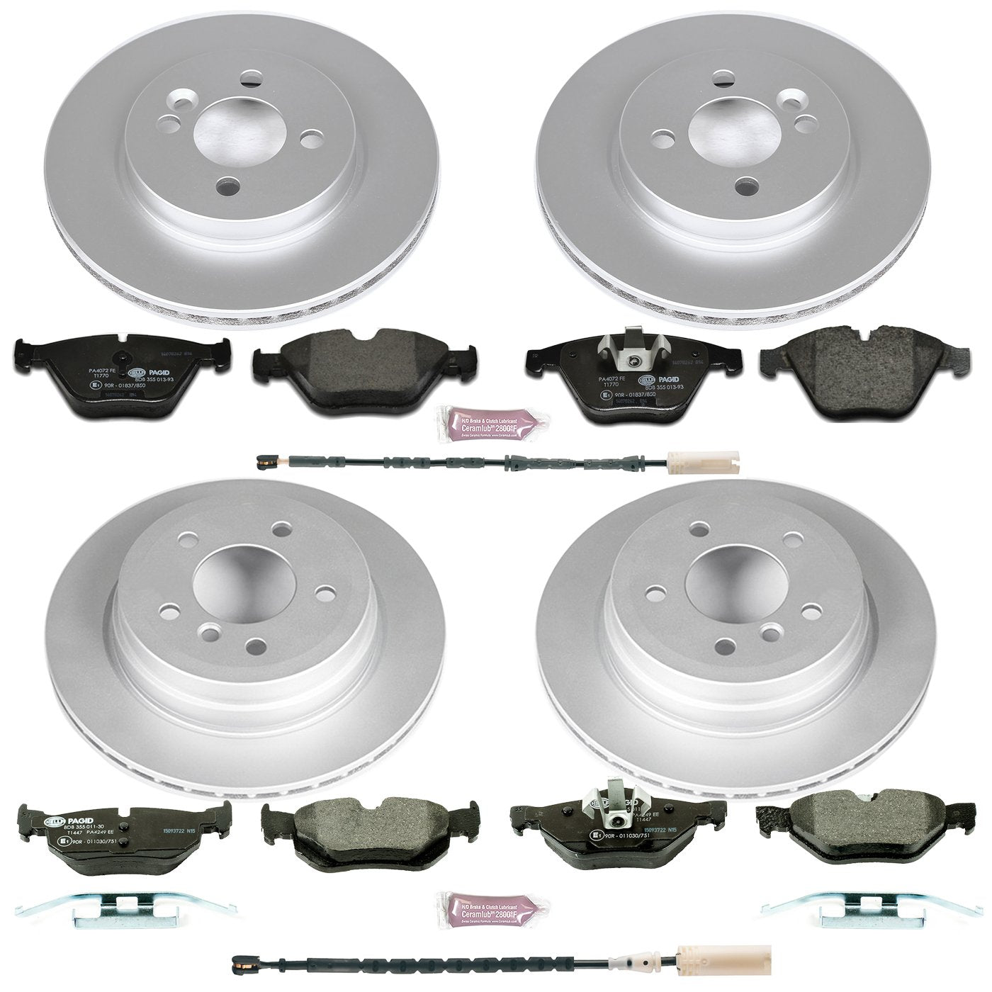 Power Stop ESK6074 Euro-Stop Front & Rear Brake Kit and 1 Front & 1 Rear Sensor Wires For BMW 328i xDrive 2011-2013 [Model Specific]