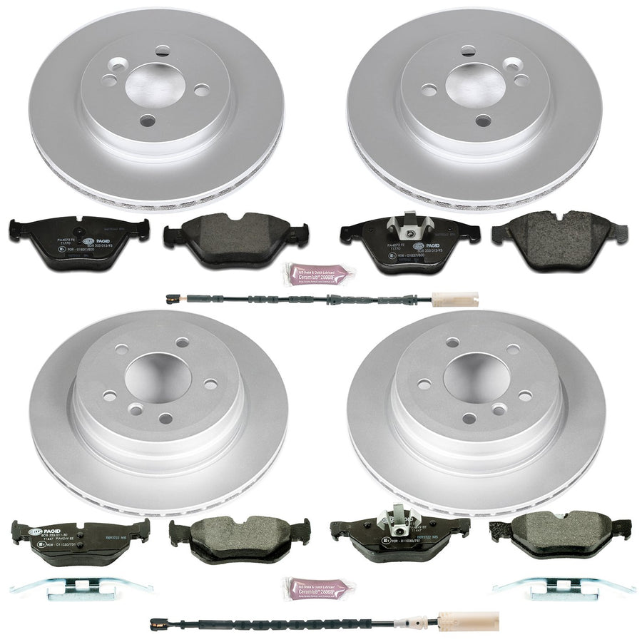 Power Stop ESK6074 Euro-Stop Front & Rear Brake Kit and 1 Front & 1 Rear Sensor Wires For BMW 328i xDrive 2011-2013 [Model Specific]