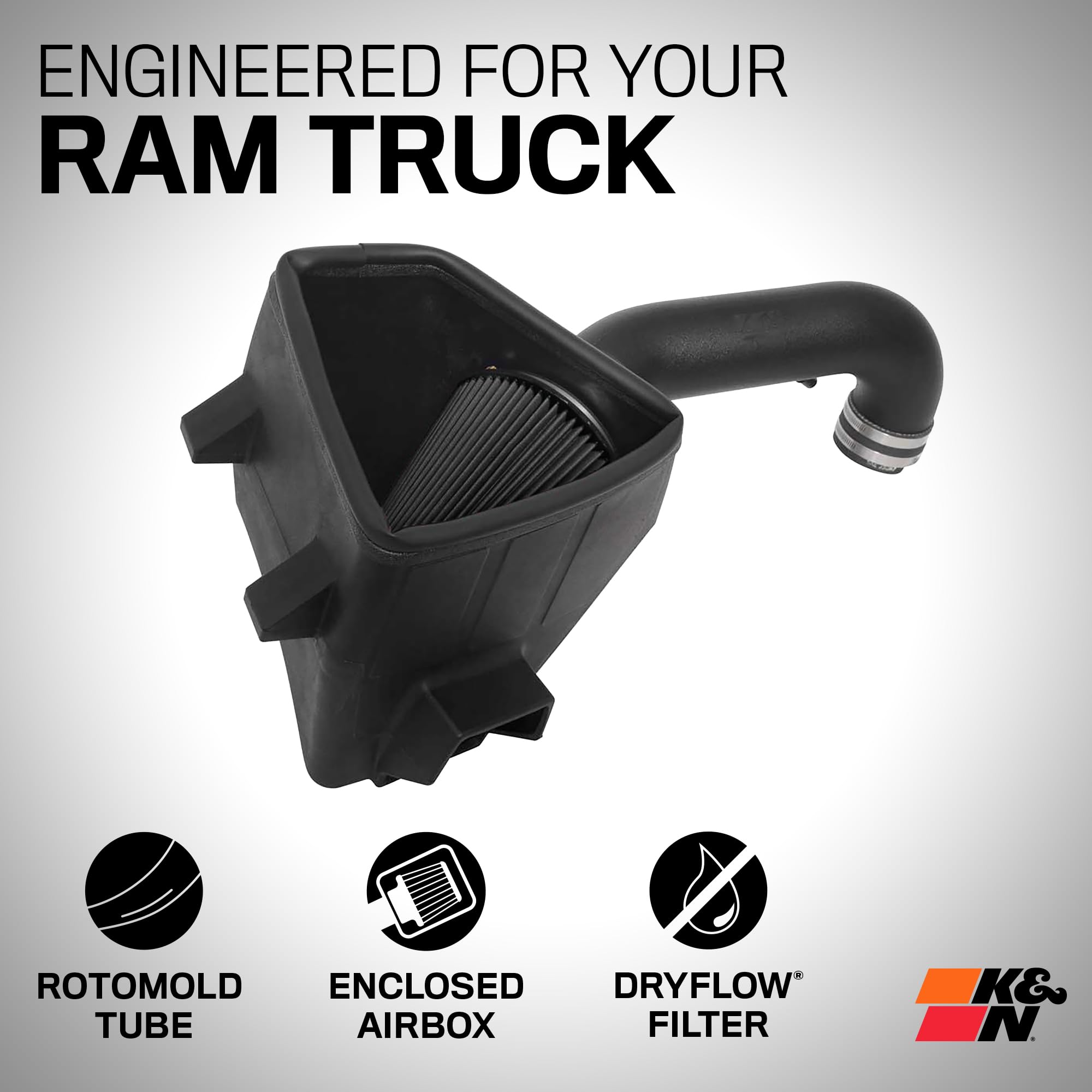 Cold Air Intake System K&N: Dry-Flow Air Filter, Increase Performance & Towing: Compatible with 2019-2024 RAM 1500, 30-1578