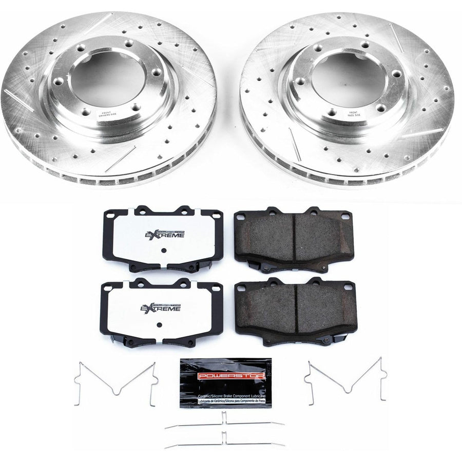Front Brake Kit Power Stop For 1996 1997 Lexus LX450 1993 1994 1995 1996 1997 Toyota Land Cruiser - Truck & Tow Carbon Fiber Ceramic Brake Pads & Drilled and Slotted Rotors Replacement, K1154-36