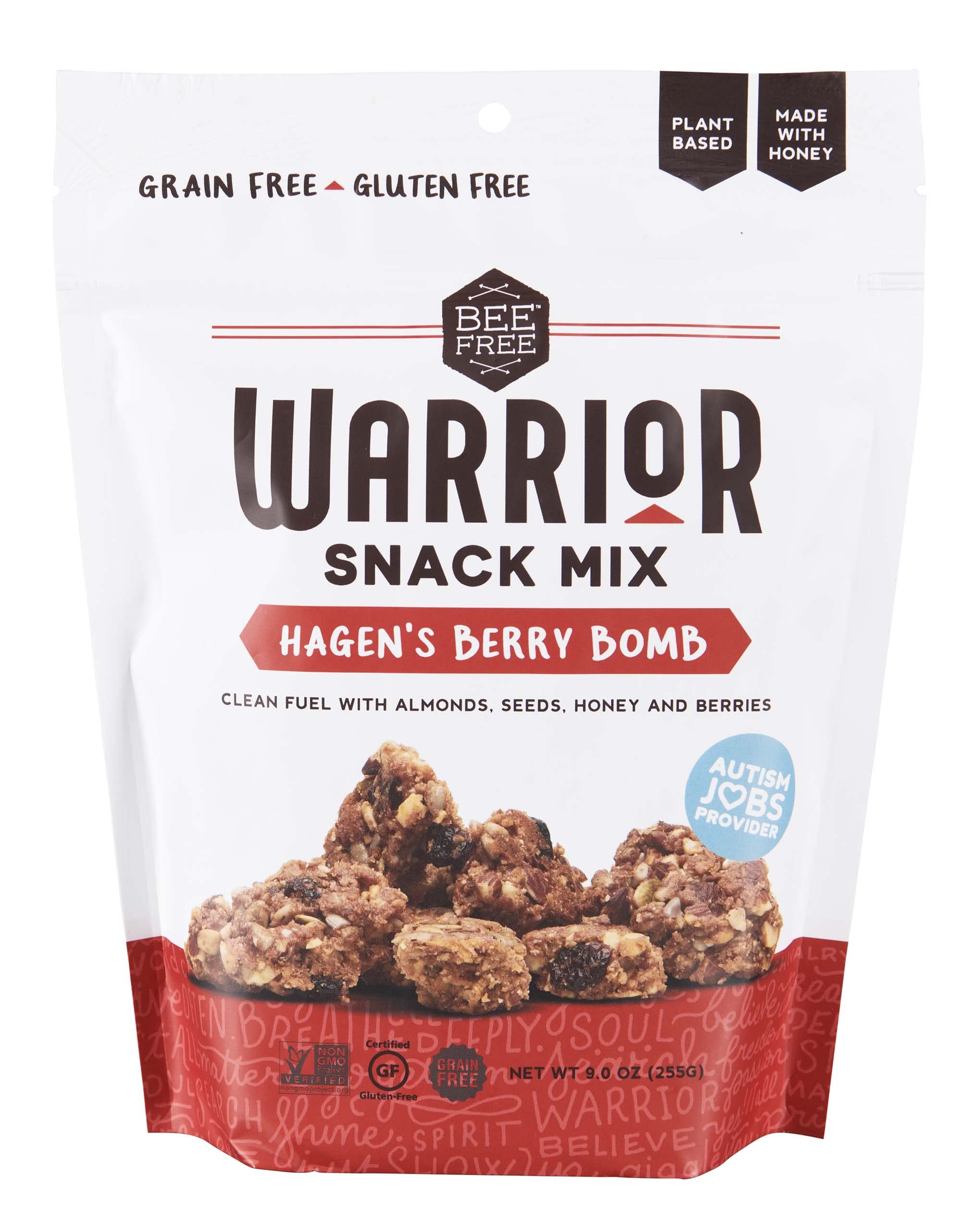 BeeFree Warrior Mix Gluten Free Granola - Chunky Granola Bites | Low Carb, Paleo, Grain Free, Preservative Free, Oat Free | Low Calorie Snacks | Hagen’s Berry Bomb, 9 Ounce Bags, 3 Pack