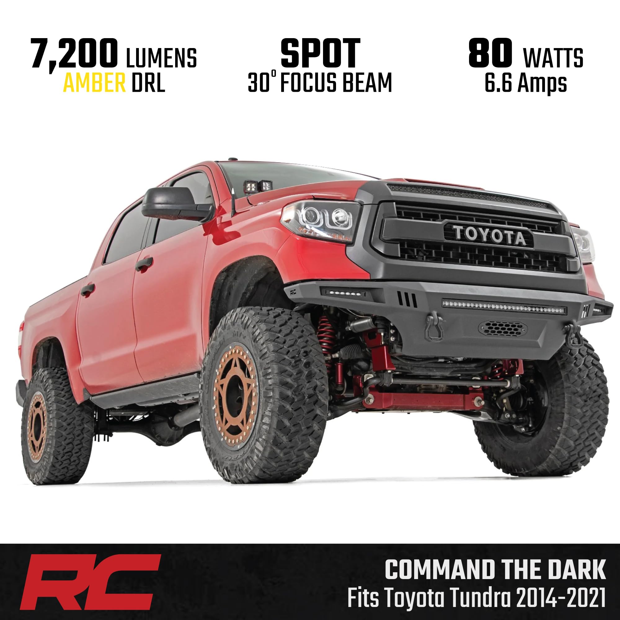 Rough Country 2" Quad Cube LED Lights with Amber DRL for Toyota Tundra (2014-2021) - Lower Windshield Mount, 7,200 Lumens, Spot Beam Off-Road Lighting