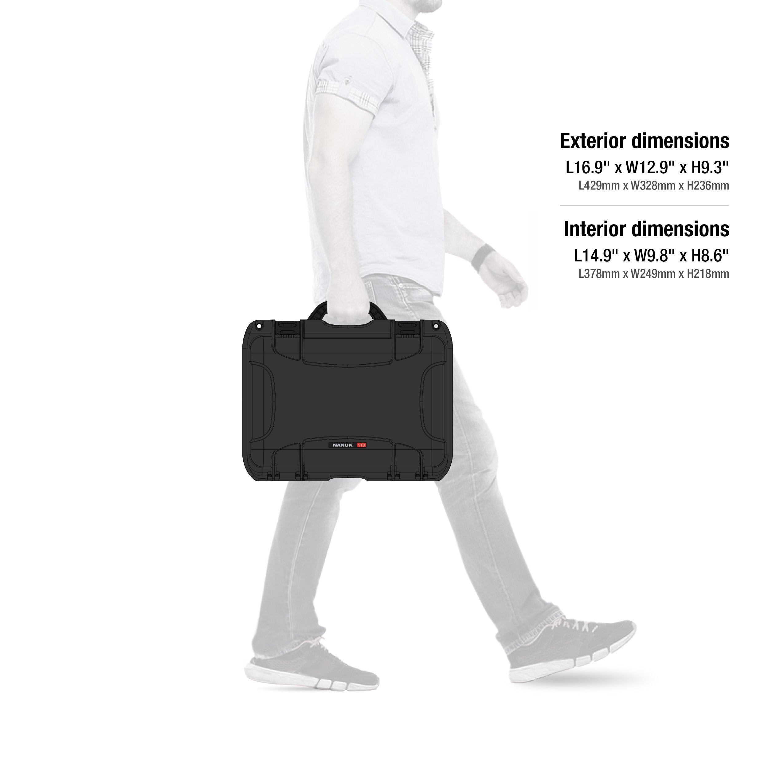 Medium Nanuk 918 Waterproof Hard Case with Padded Dividers 16.9" x 12.9" x 9.3" - Black (918-2001)