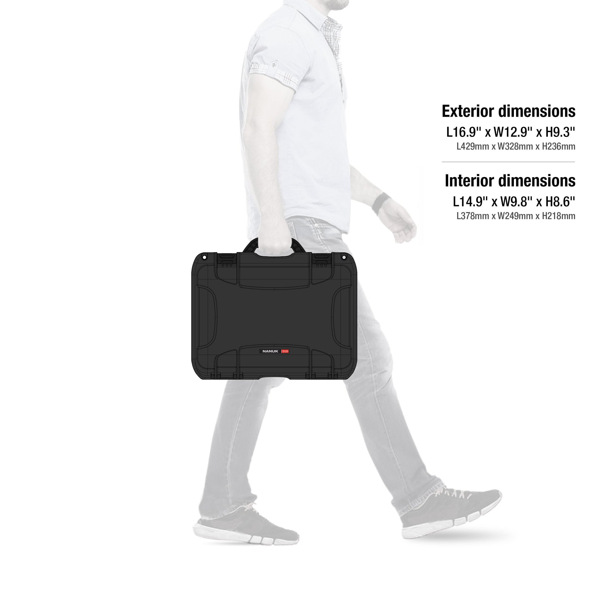 Medium Nanuk 918 Waterproof Hard Case with Padded Dividers 16.9" x 12.9" x 9.3" - Black (918-2001)