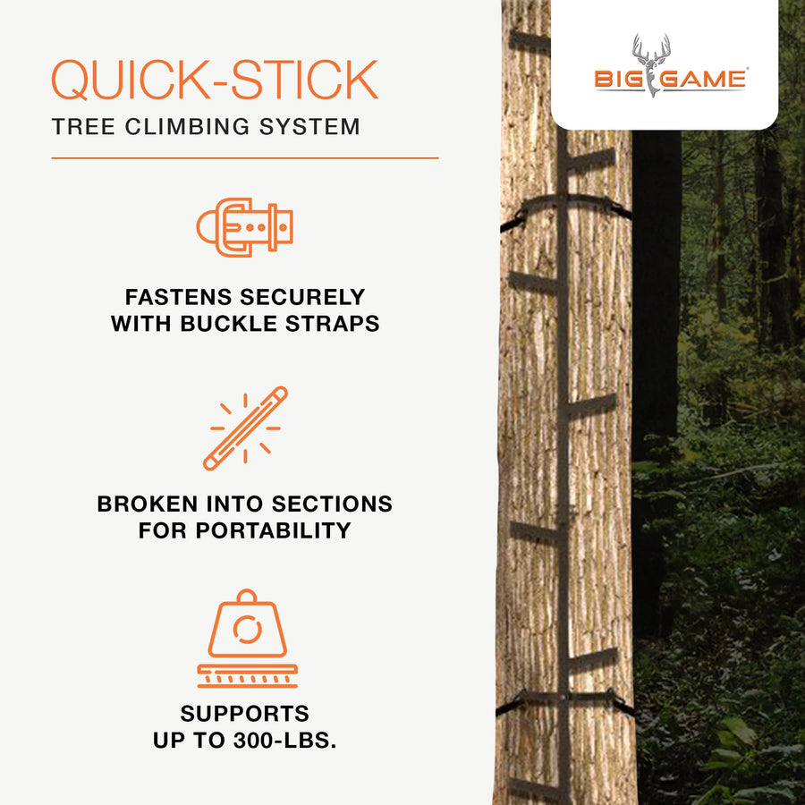 Big Game Climbing Ladder Sticks, Quick-Stick Tree Stand and Hunting Gear System, 20’ - Portable Safety Accessories and Equipment for Mobile Deer Hunters, Climbers, and Shooters
