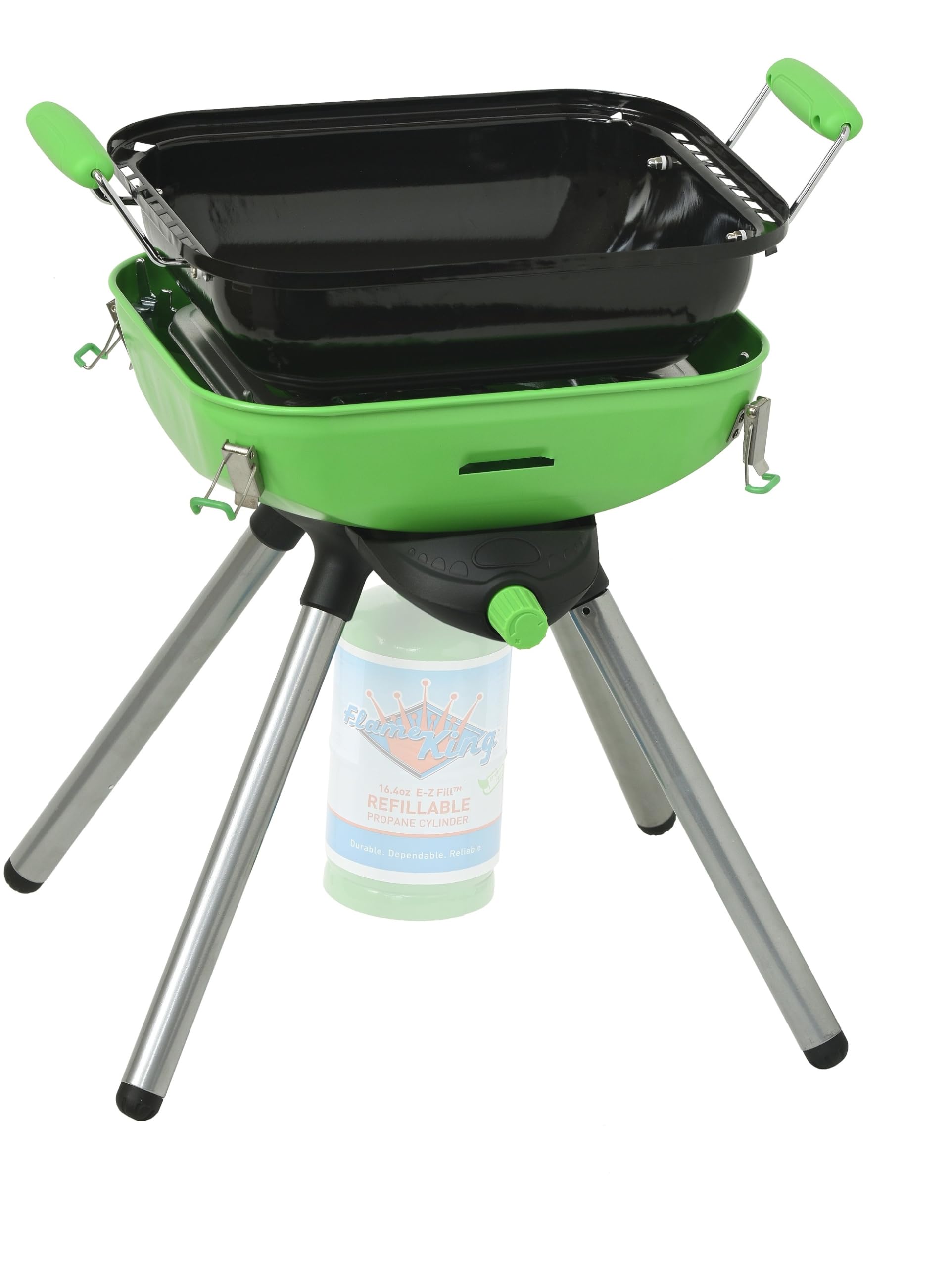 Flame King Multi-Function YSNVT-301 Portable Propane BBQ Grill Camp Stove, 8000 BTU 9.5 x 12 Inch Cooking Surface, Light Green/Black