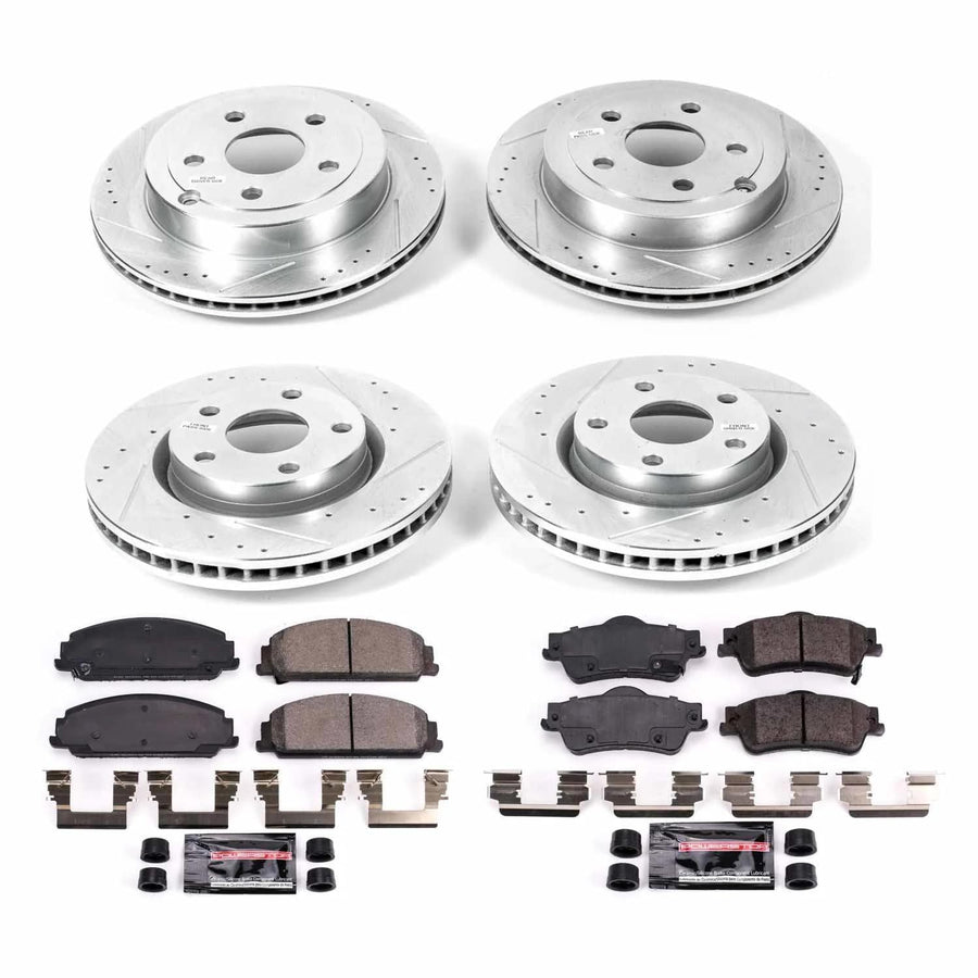 Power Stop K5527 Z23 Carbon Fiber Brake Pads Front and Rear with Drilled & Slotted Brake Rotors Kit For Pontiac G8 2008-2009 [Model Specific]