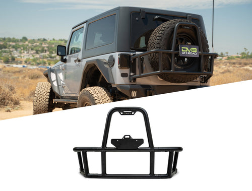 Tire Carrier Body Mounted for 2007-2018 Jeep Wrangler JK | Improves Departure Angle | Transfers Weight from The Door Hinges to The Vehicle Body | LED License Plate Light | 2 Whip Flag/Antenna Mounts