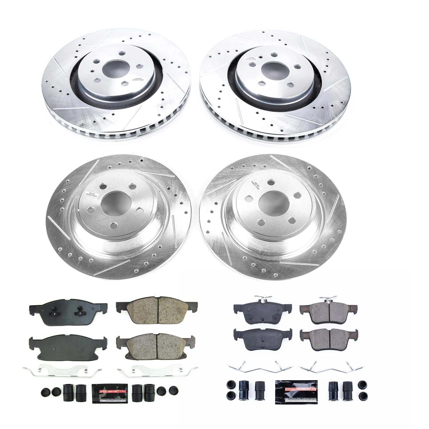 Power Stop K8974 Front and Rear Carbon-Fiber Ceramic Brake Pad and Drilled and Slotted Rotor Z23 Daily Driver Kit For Lincoln MKZ 2017-2020 [Model Specific]