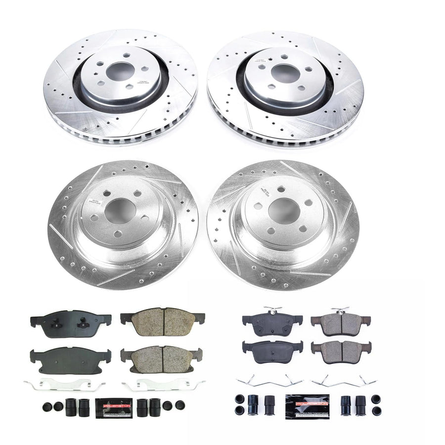Power Stop K8974 Front and Rear Carbon-Fiber Ceramic Brake Pad and Drilled and Slotted Rotor Z23 Daily Driver Kit For Lincoln MKZ 2017-2020 [Model Specific]