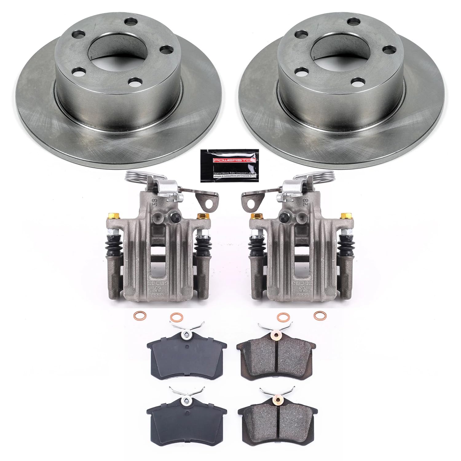 Power Stop KCOE515 Replacement Autospeciality Rear Caliper Kit- OE Rotors, Ceramic Brake Pads, Calipers For Audi A6 1998-2004, Volkswagen Passat 1998-2005 [Model Specific]