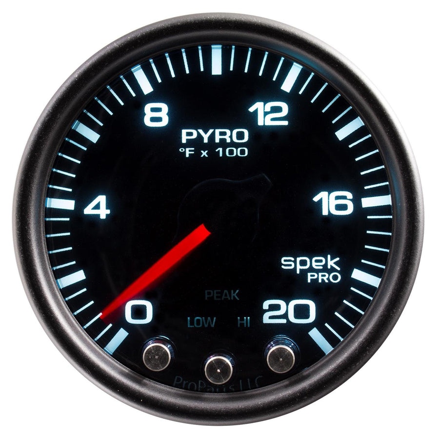AutoMeter P31052 Pyrometer Gauge (EGT) (Spek-Pro 2 1/16", 2000ºf, Stepper Motorwith Peak & Warn, Blk/Smoke/Blk, Spek-Pro)