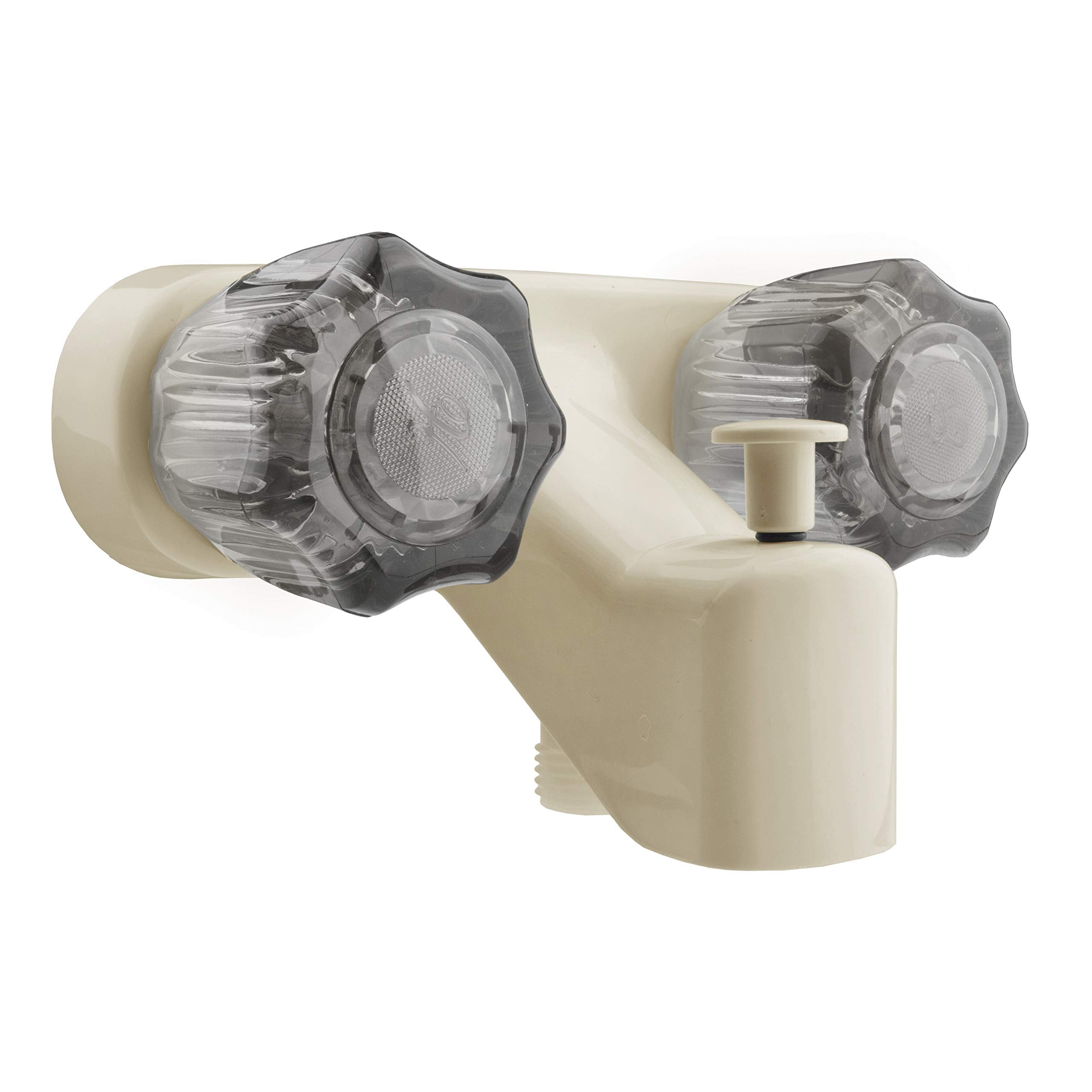 Dura Faucet RV Tub & Shower Faucet Valve Diverter DF-SA110S-BQ with Smoked Acrylic Knobs (Bisque Parchment)