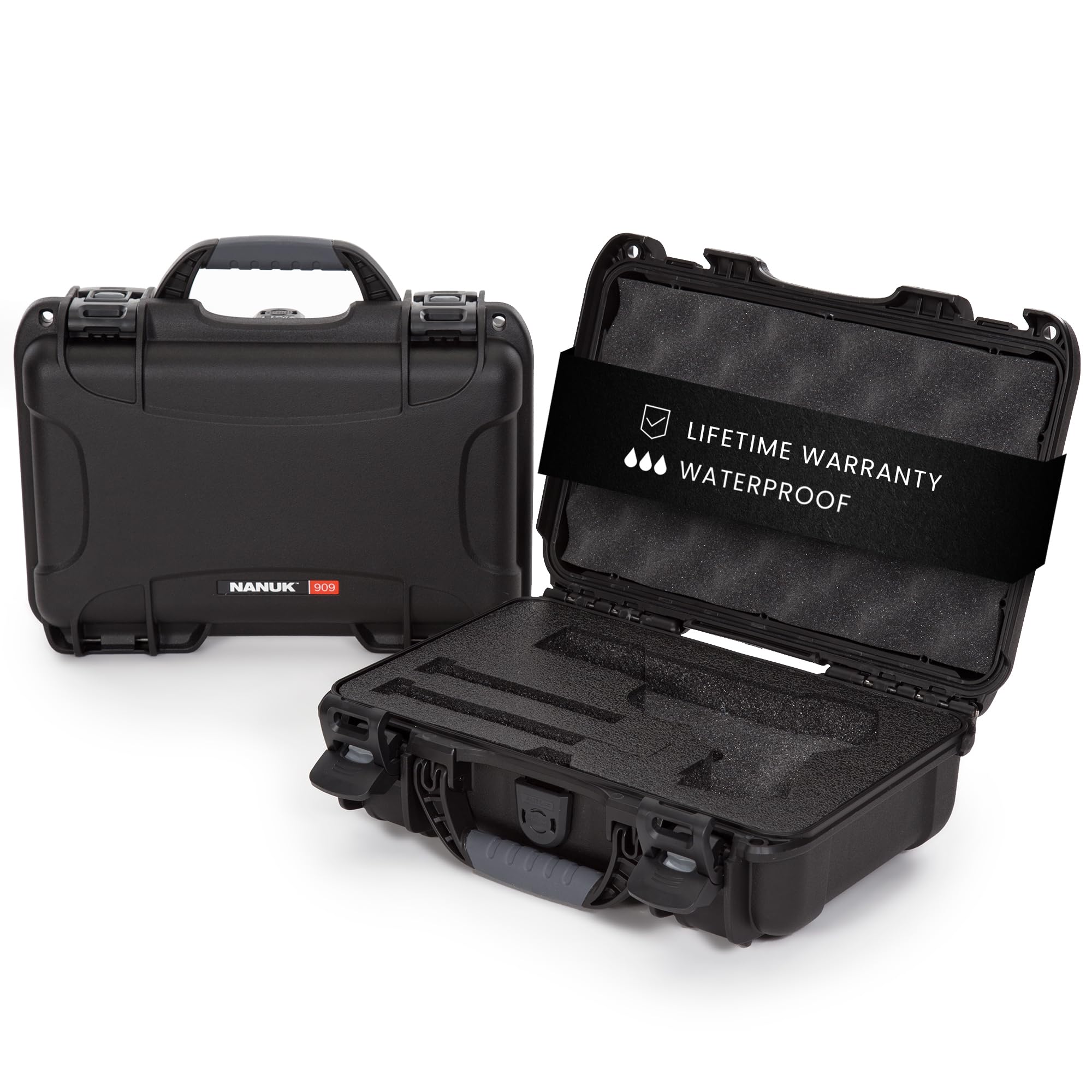Classic Nanuk 909 Pistol Case, Holds Pistol and Two Single Stack or One Double Stack Magazines, Black
