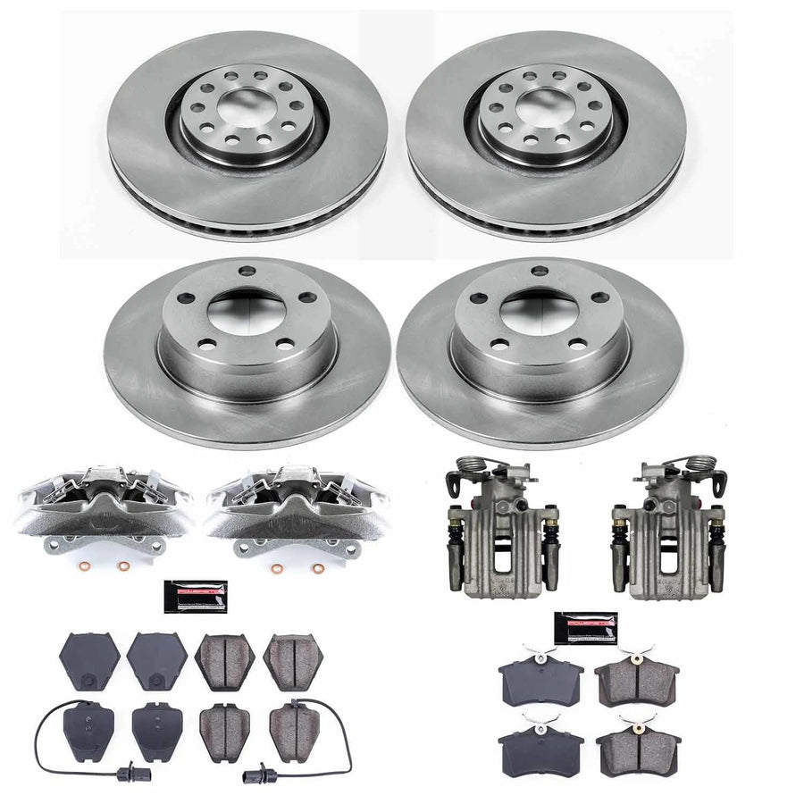 Power Stop KCOE890 Front and Rear Brake Caliper Kit- Brake Rotors, Brake Pads & Calipers For Audi A6 Quattro 2000-2001 [Model Specific]