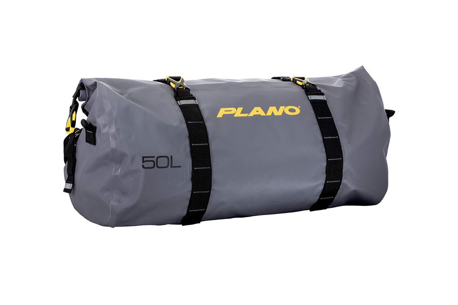 Z-Series Plano Roll-Top Waterproof Duffel with Backpack Straps, Gray with Yellow Accents, 500D PVC Fabric Fishing Dry Bag, Soft Fishing Duffel Bag Storage