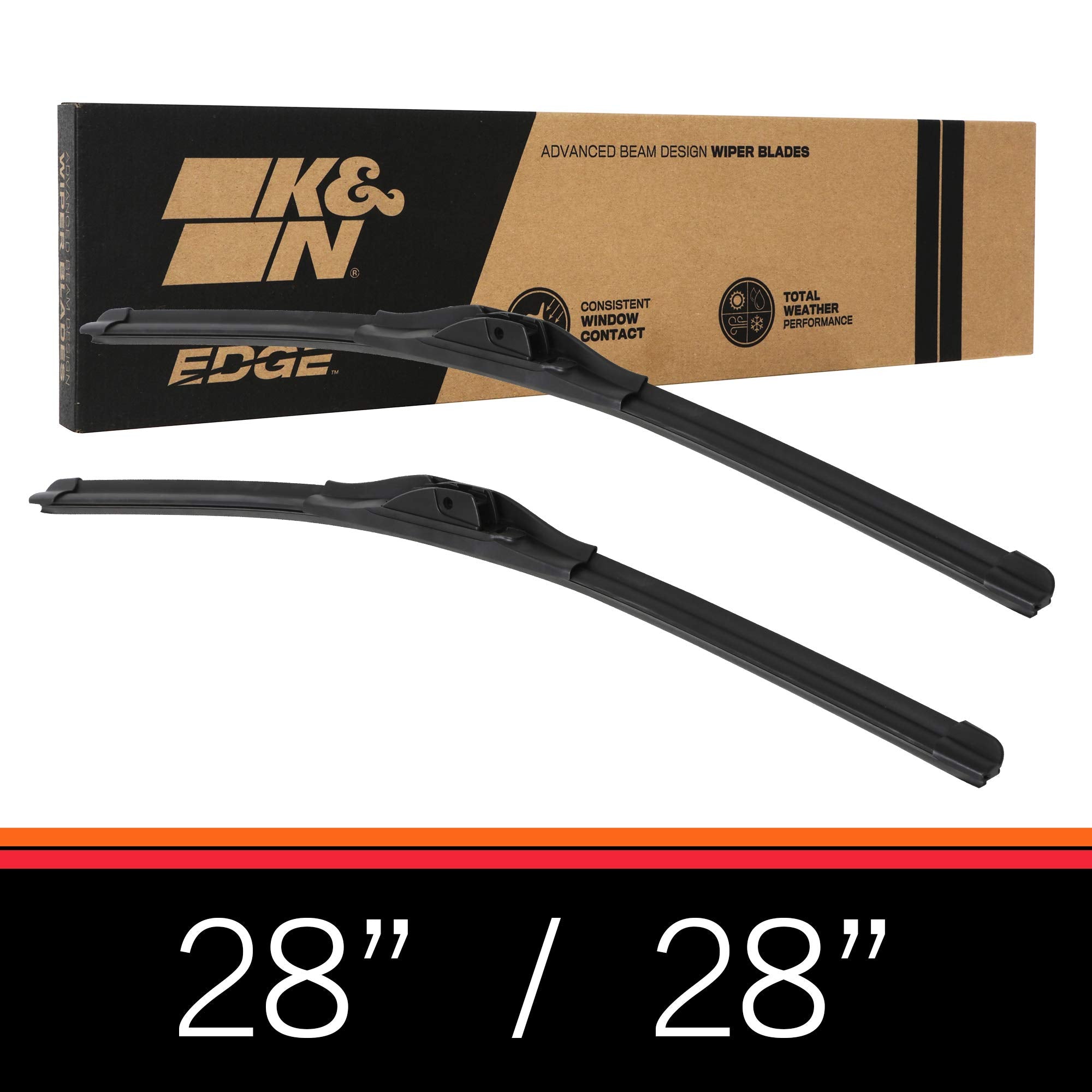 Wiper Blades K&N EDGE: All Weather Performance, Superior Windshield Contact, Streak-Free Wipe Technology: 28" (Pack of 2)