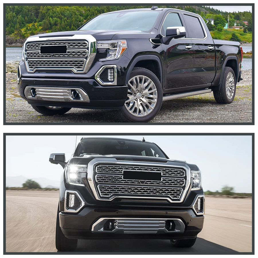 Chrome LED Fog Lights + Switch + Bezel SPEC-D TUNING Compatible with 2019-2021 GMC Sierra, Left + Right Pair Assembly