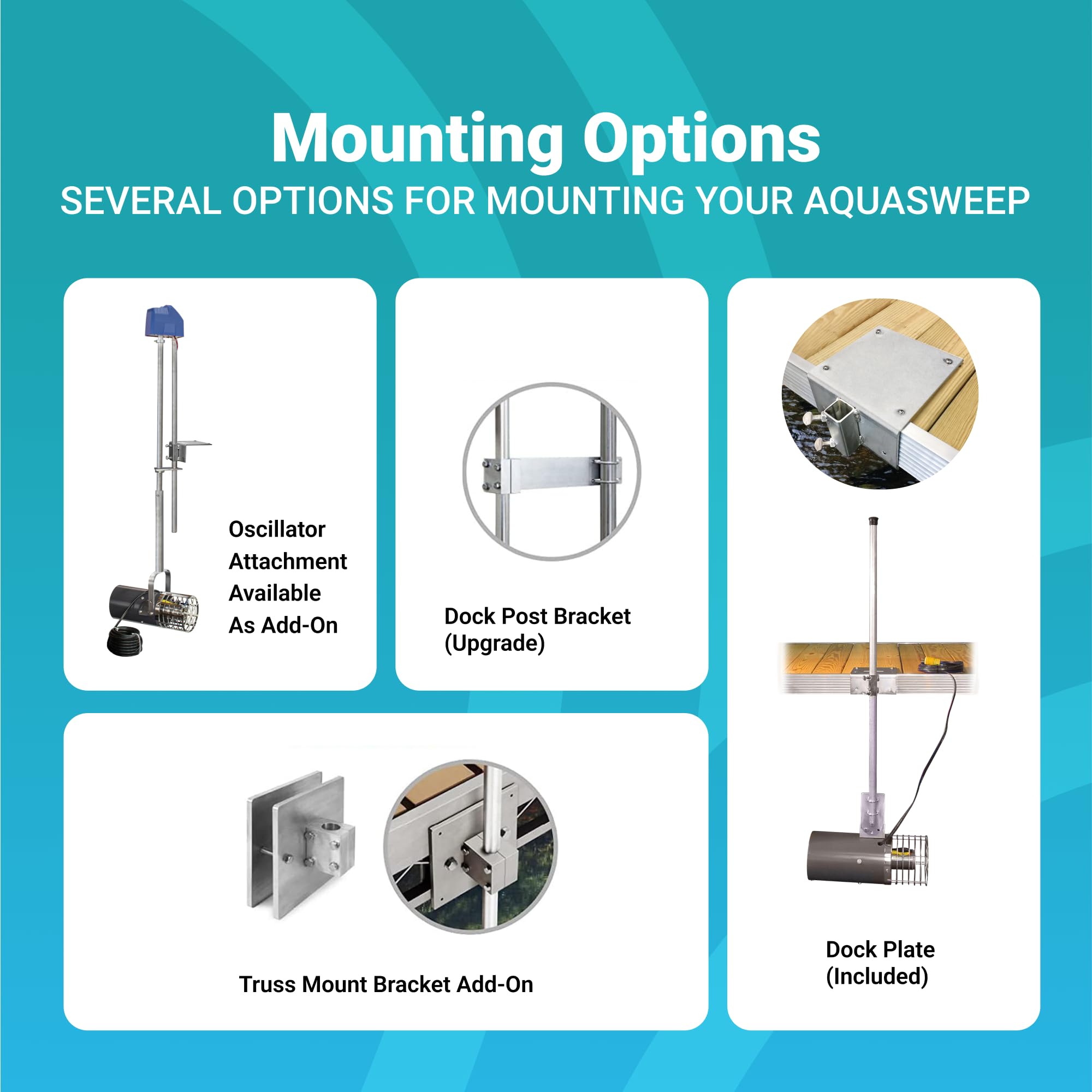 Aquasweep Scott Aerator Dock Mount - 1/3 Horse Power 115V 50 Feet Cord - Water Circulator | Water Agitator | Water Mover