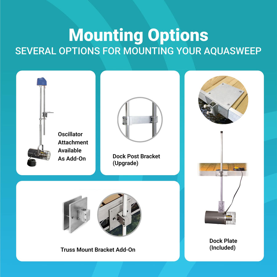 Aquasweep Scott Aerator Dock Mount - 1/3 Horse Power 115V 50 Feet Cord - Water Circulator | Water Agitator | Water Mover