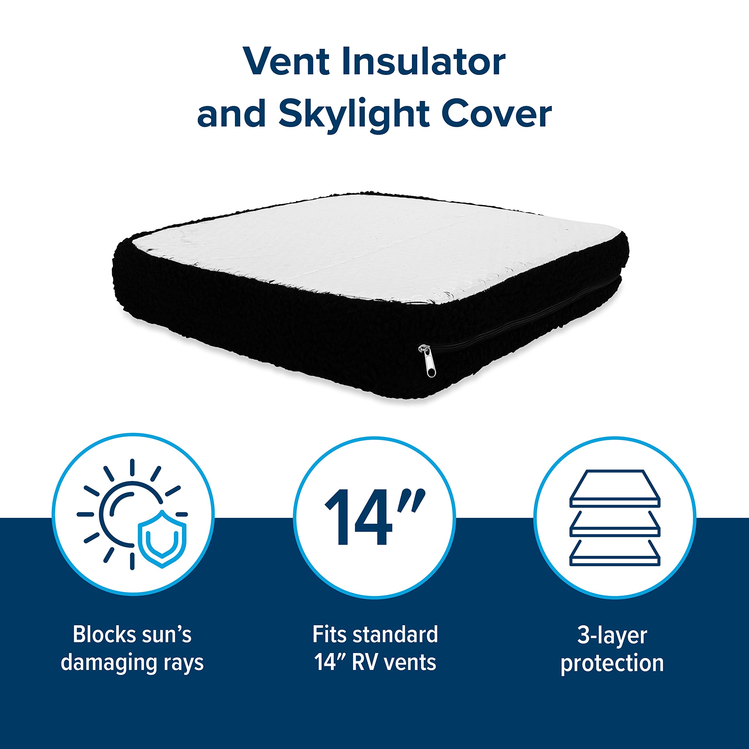 Camco 45196 Black-Out RV Vent Insulator with Reflective Surface, 14-Inch x 14-Inch, Black - Blocks The Sun's Damaging Rays - Reduce Heat Transfer and Increases A/C Efficiency