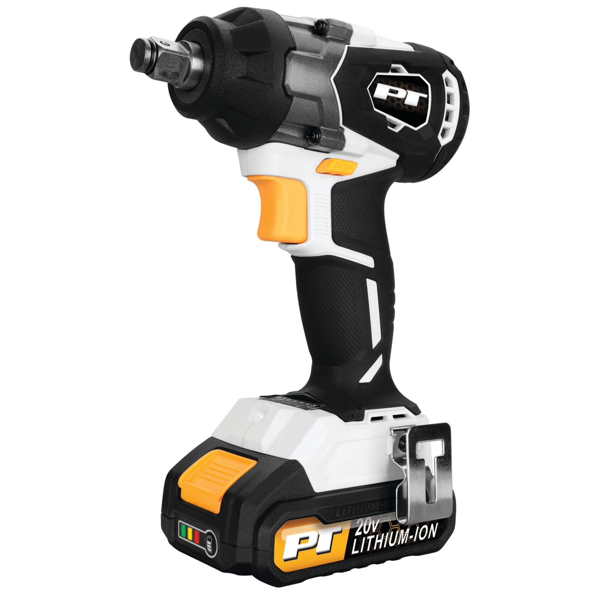 20V Li-Ion Performance Tool W7720 1/2-Inch Brushless Impact Wrench: 295 ft-lb Torque, 4-Speed Torque Settings, Auto-Stop Function, Reversible, LED Light, Quick Charger, White/Black