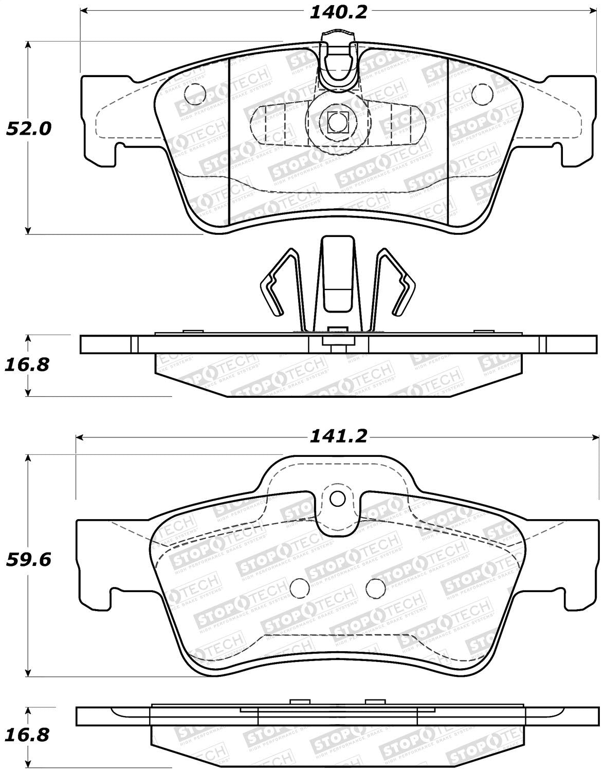 Rear StopTech 308.11220 Brake Pads with Shims and Hardware