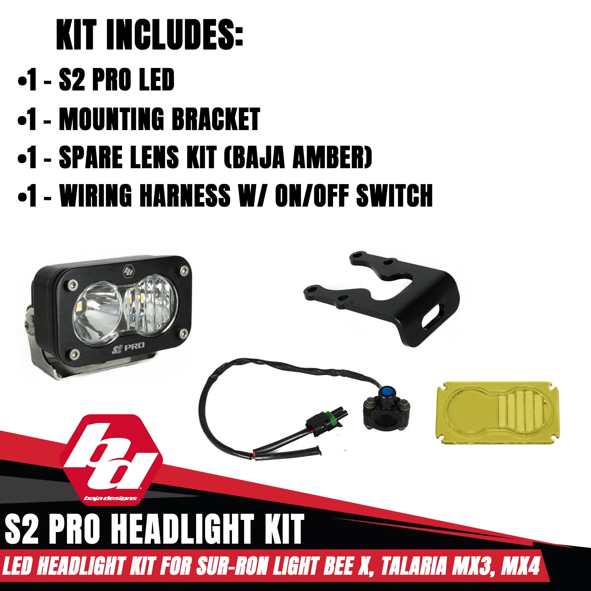 Baja Designs S2 Pro Headlight Kit for Light Bee X Sur-Ron and MX3/MX4 Talaria (Driving Combo; Clear)