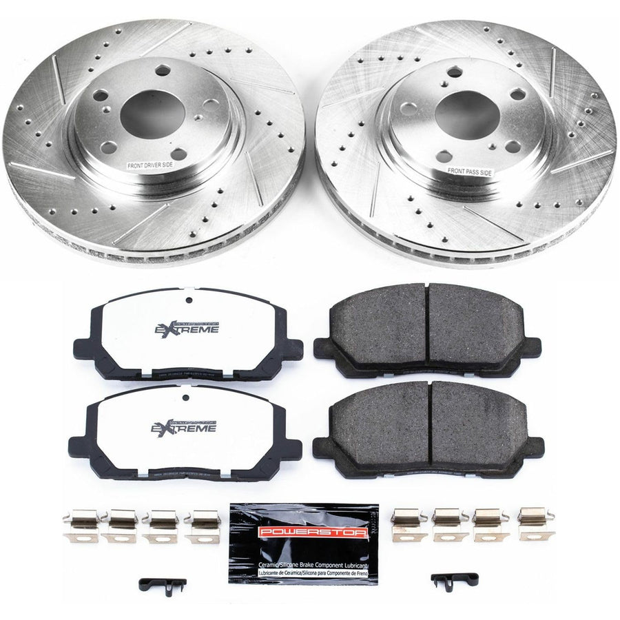 Power Stop Front Brake Kit For 2001 2002 2003 2004 2005 2006 2007 Highlander Toyota - Truck & Tow Carbon Fiber Ceramic Brake Pads & Drilled and Slotted Rotors Replacement, K1137-36