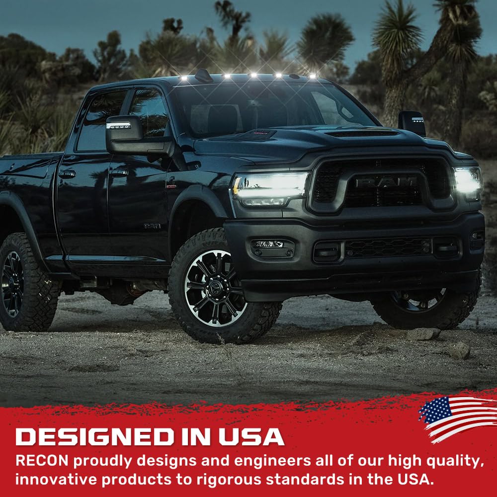 RECON - Fits Heavy-Duty Dodge RAM 2500/3500 03-18 5 Piece Cab Roof Light Set 2-Way Front & Rear Facing Ultra High-Power LED Smoked Lens in White (Smoked White, Existing Factory OEM Lights)