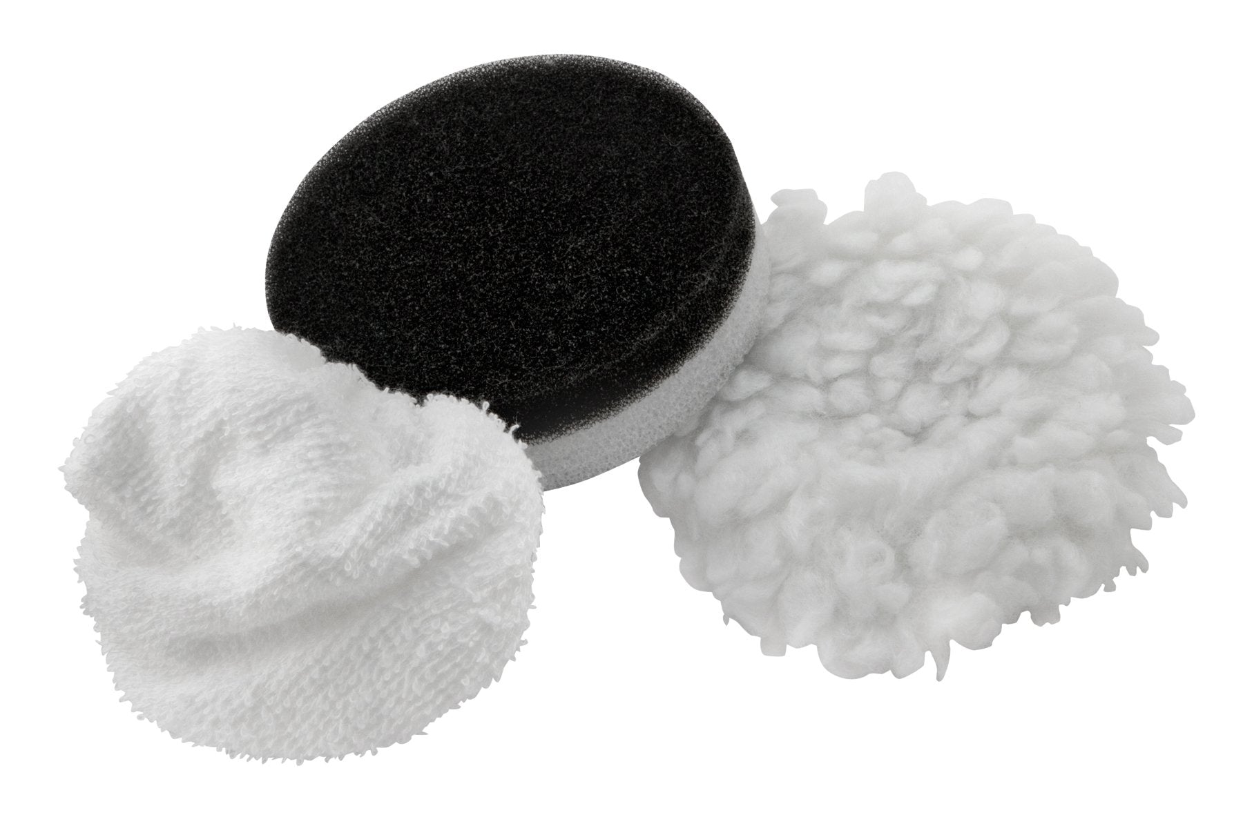 3" Performance Tool W50089 Detail Hand Polisher with Foam Backer Pad, Terry Cloth and Synthetic Wool Bonnets