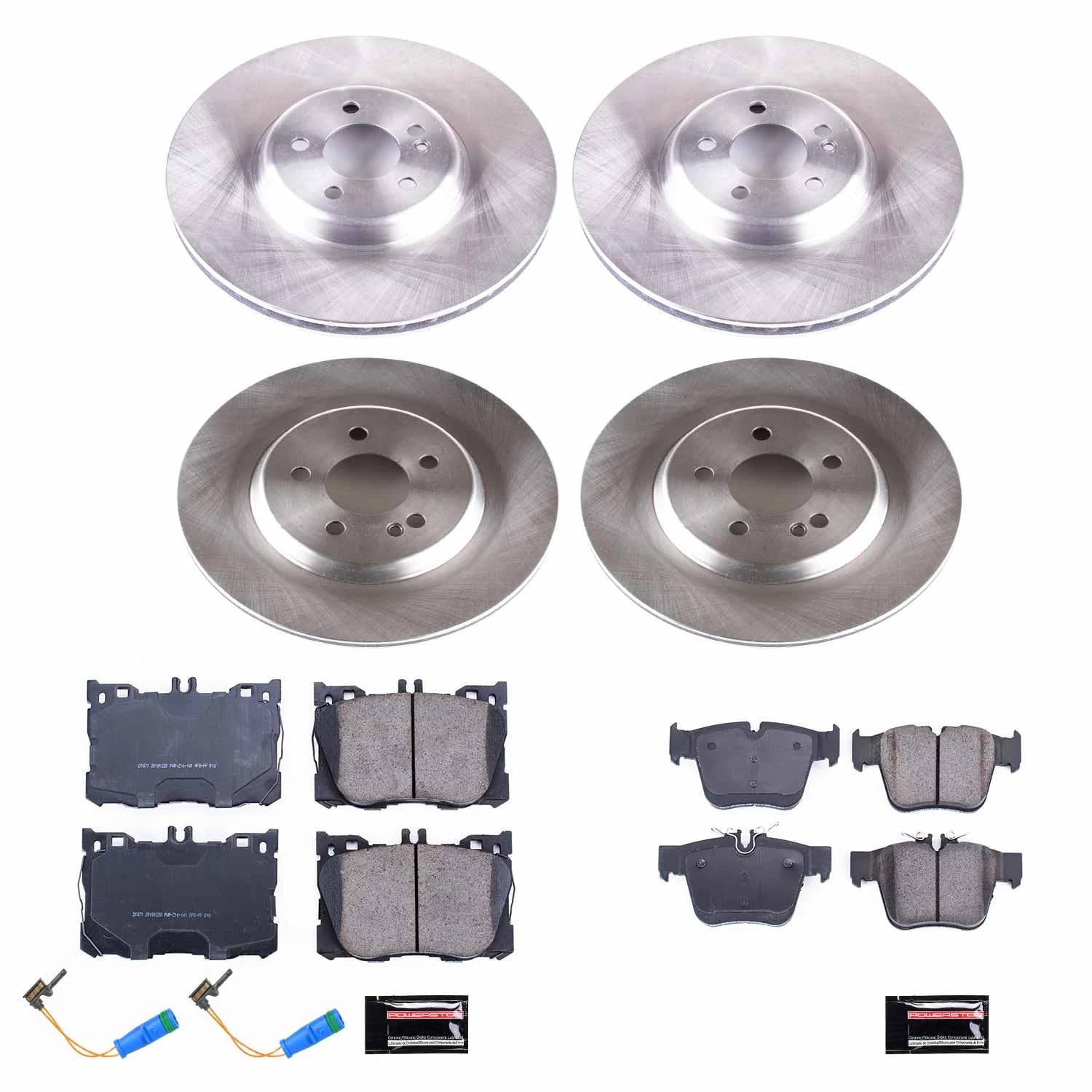 Power Stop KOE7988 Front and Rear Replacement Brake Kit-OE Brake Rotors & Ceramic Brake Pads and 1 Front & 1 Rear Sensor Wires For C450 AMG C43 GLC300 GLC350e GLC43 AMG [Model Specific]