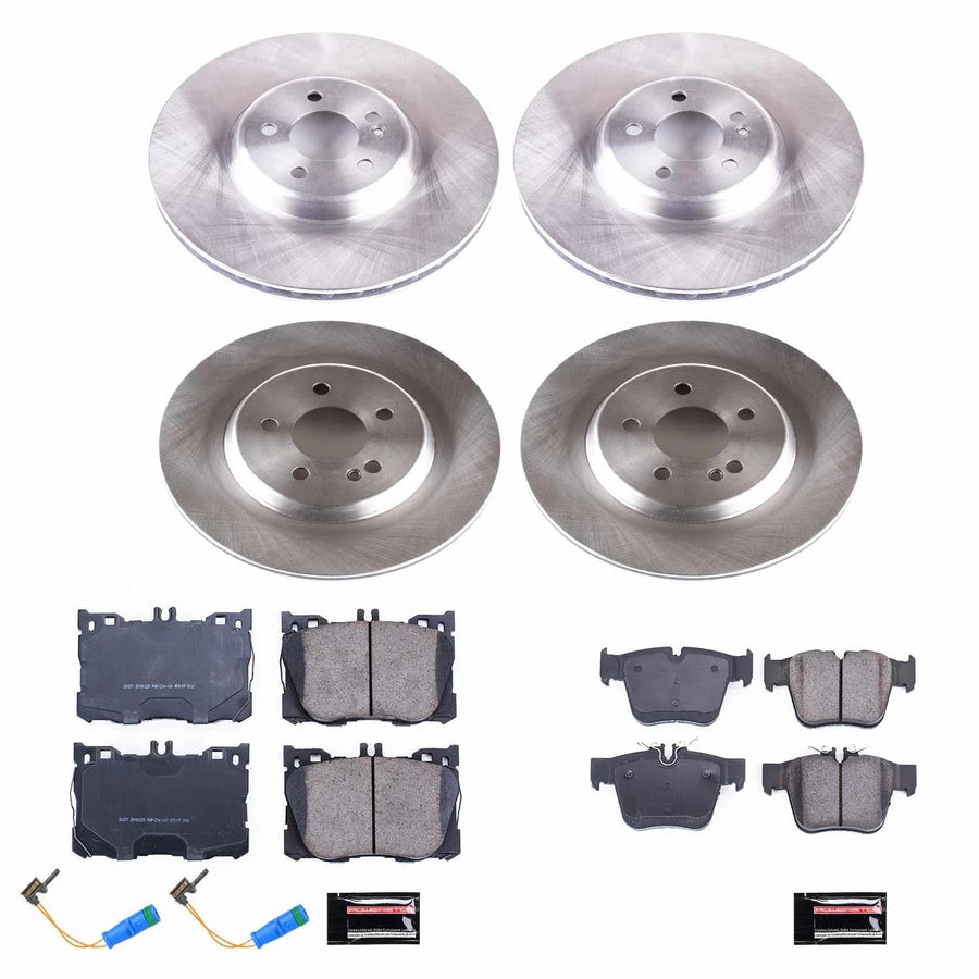 Power Stop KOE7988 Front and Rear Replacement Brake Kit-OE Brake Rotors & Ceramic Brake Pads and 1 Front & 1 Rear Sensor Wires For C450 AMG C43 GLC300 GLC350e GLC43 AMG [Model Specific]