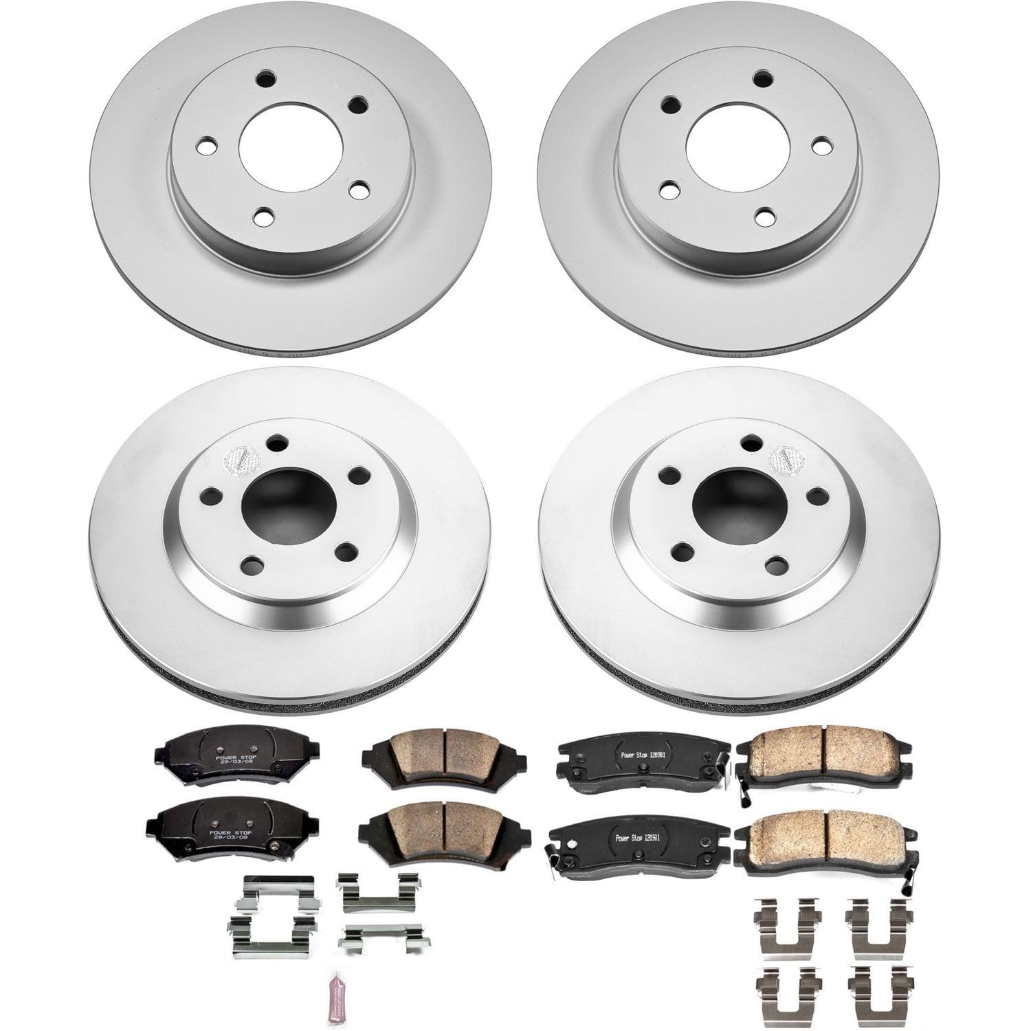 Power Stop CRK4379 Brake Rotor Coated and Ceramic Brake Pads- Front & Rear For Buick LeSabre 2005, Buick Park Avenue 2005, Pontiac Bonneville 2005 [Model Specific]