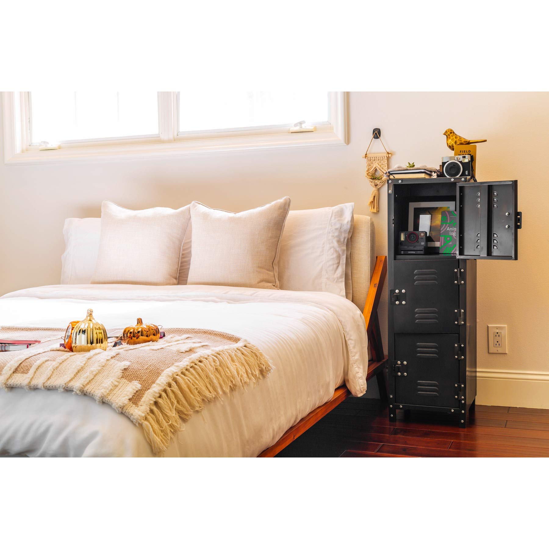 Metal Storage Locker Allspace, Slim Organizer Steel Cabinet, Lockable 3 Doors, 39" Height, Stackable for Home, Office, Gym, Kids Room-Grey 450112ET, Black