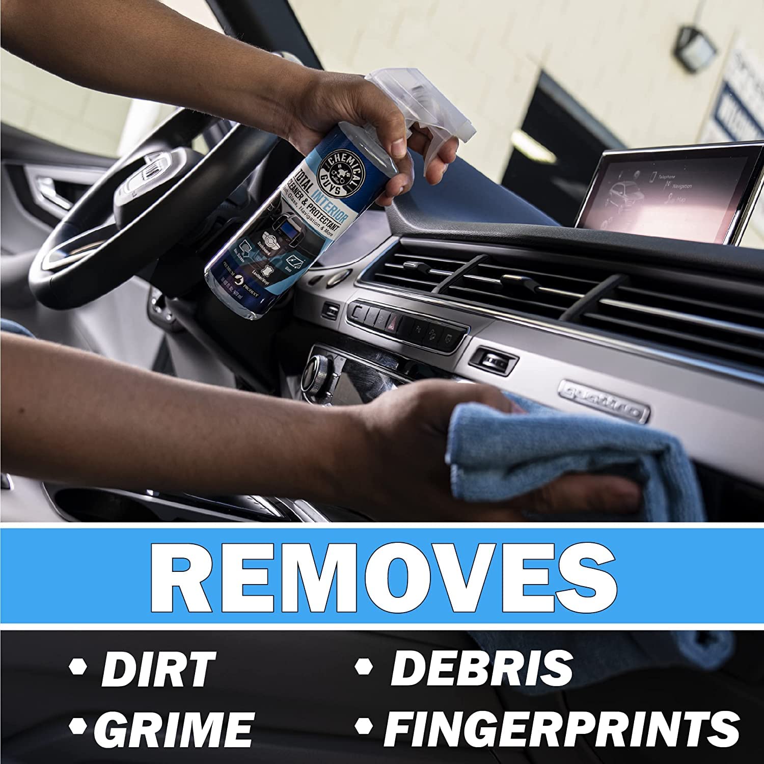 Chemical Guys Total Interior Cleaner and Protectant, Interior Cleaner Car Cleans & Protects Leather, Vinyl, Plastic, Rubber, Glass with a Showroom Finish, Safe for Trucks, SUVs, RVs & More, 128 oz