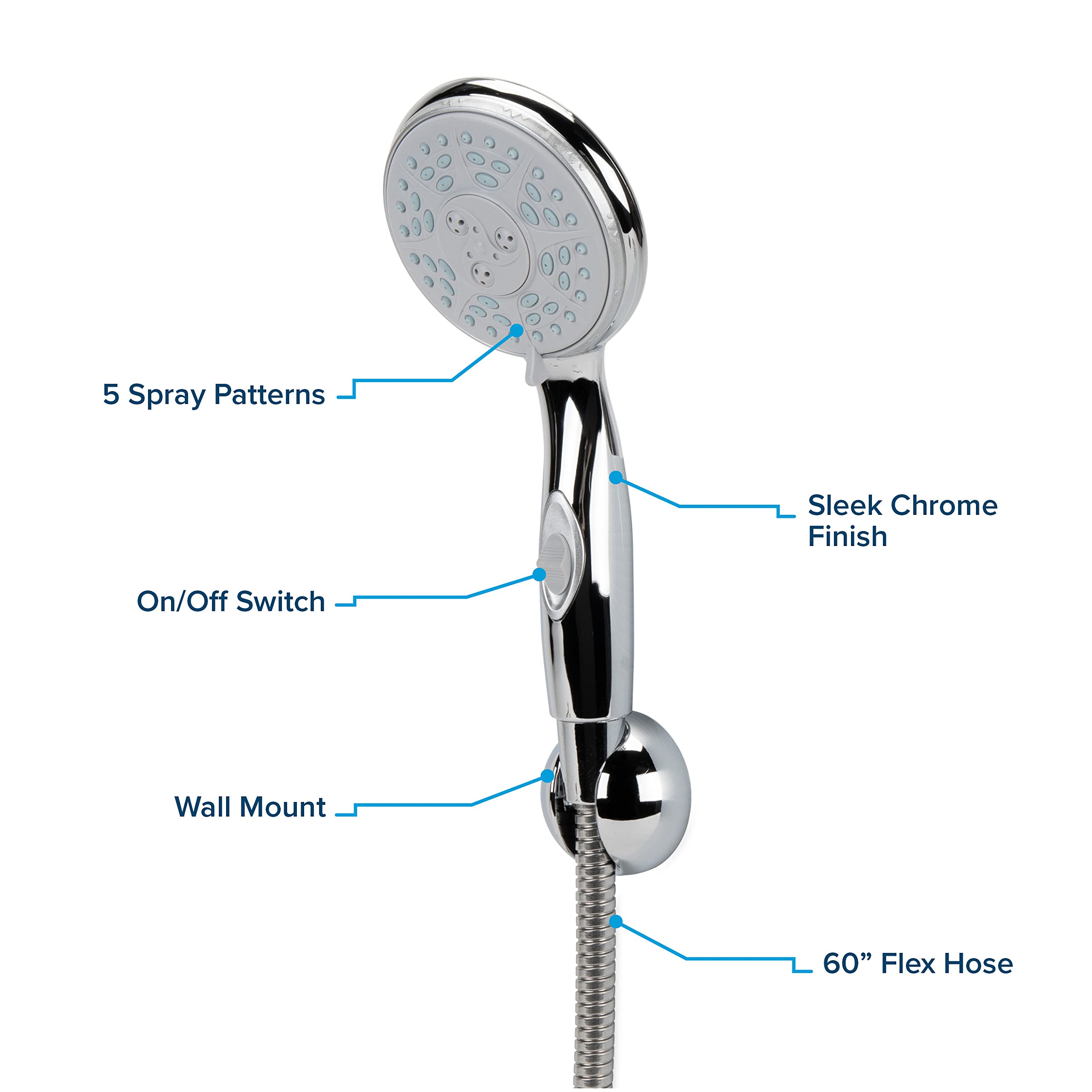 RV Shower Head Kit Camco 43713 with On/Off Switch and 60" Flexible Shower Hose (Chrome)