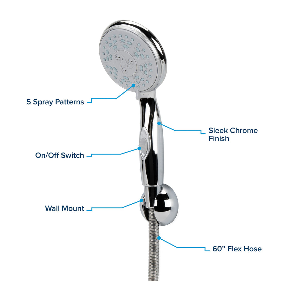 RV Shower Head Kit Camco 43713 with On/Off Switch and 60" Flexible Shower Hose (Chrome)