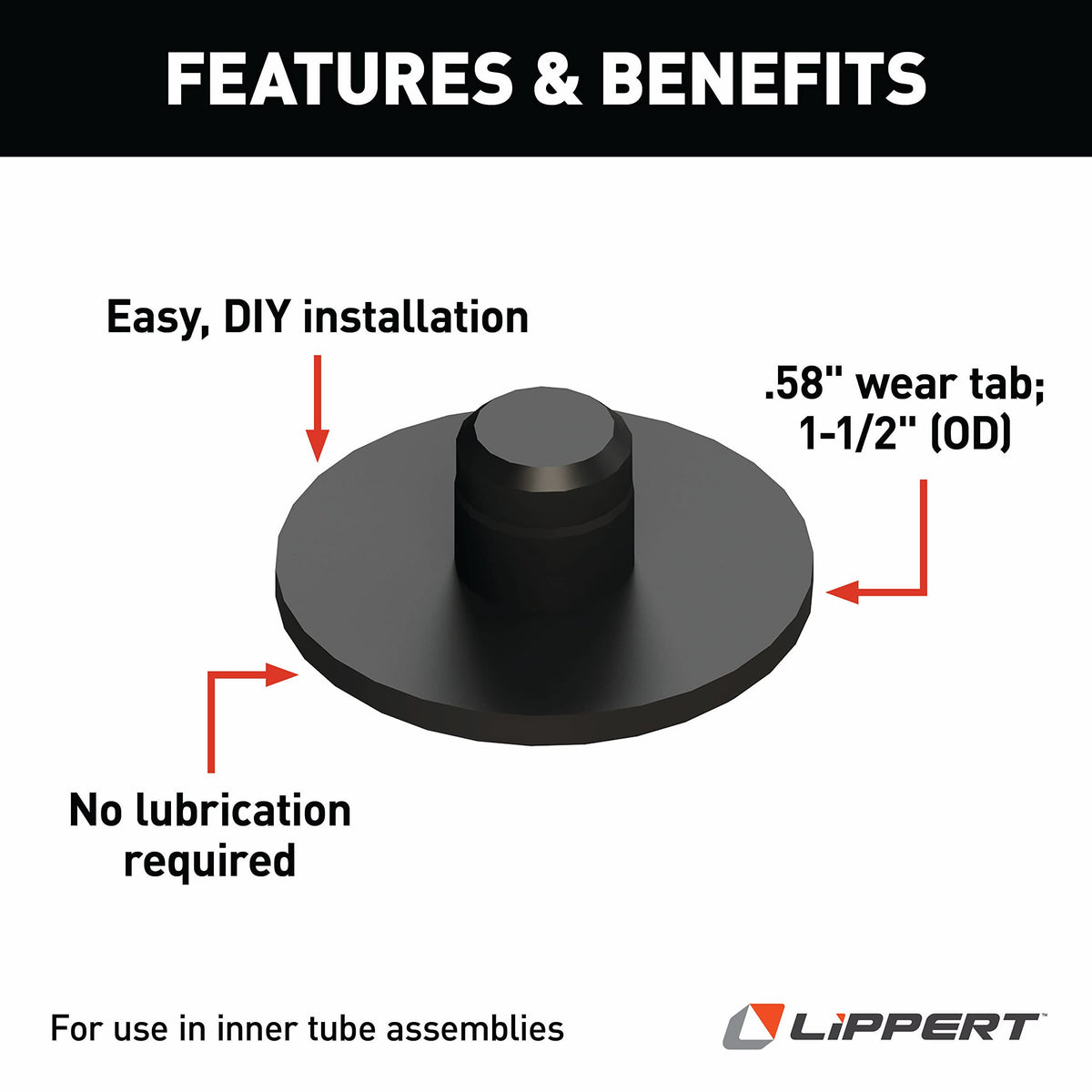 Lippert .58" Replacement Wear Tab with 1-1/2" OD for RV Slide-Out Systems, Easy DIY Installation, for Use in Inner Tube Assemblies - 277882