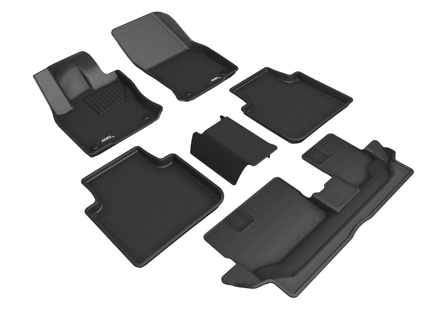 3D MAXpider Kagu Black Custom Fit All-Weather Floor Mats for 2018-2021 Volkswagen Tiguan 1st, 2nd & 3rd Row