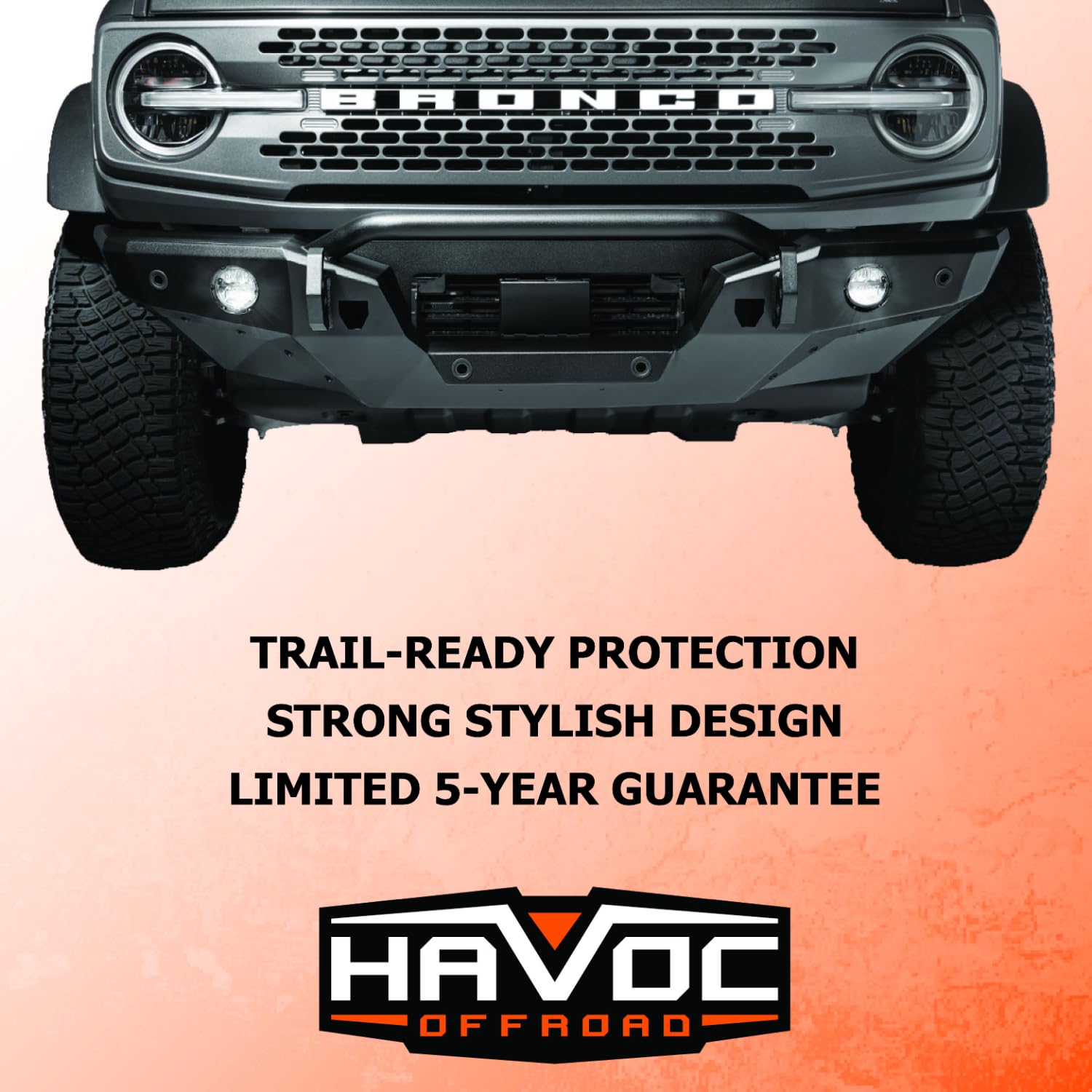 Steel Bender Front Bumper HAVOC OFFROAD for Ford Bronco | Stinger, Integrated Lift Points, Black | HFB-02-001 | 2021-2025 Ford Bronco (will not fit Sport Model)