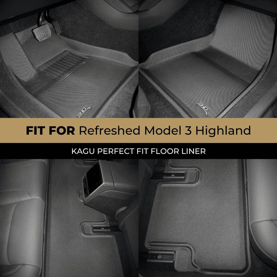 3D MAXpider Kagu Custom Fit Floor Mat (Black) Compatible with Tesla Model 3 Highland 2024-2026 - Full Set