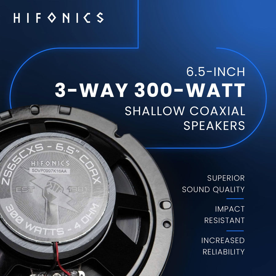 Hifonics ZS65CXS Zeus 6.5 Inch 3 Way 300W Shallow Mount Coaxial Speakers, Pair