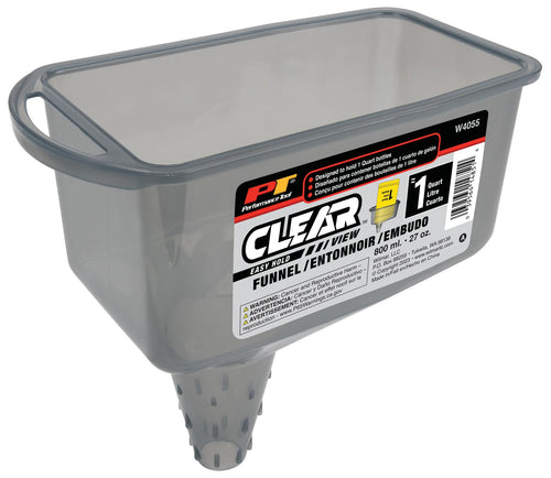W4055 Performance Tool Clear View Easy Hold Funnel 2 Pint - Hands-Free Oil Changes, Secure Fit, Easy Monitoring