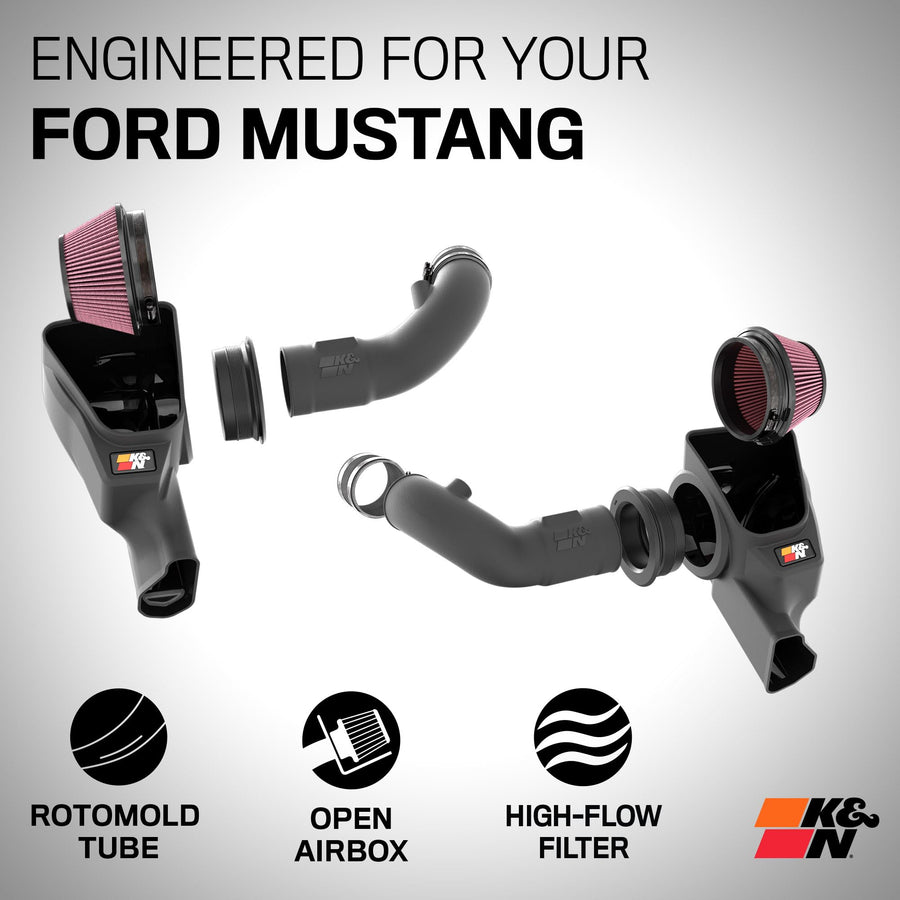 Cold Air Intake System K&N: High-Flow Air Filter, Increase Performance & Acceleration: Compatible with 2024-2025 Ford: Mustang, 63-2626