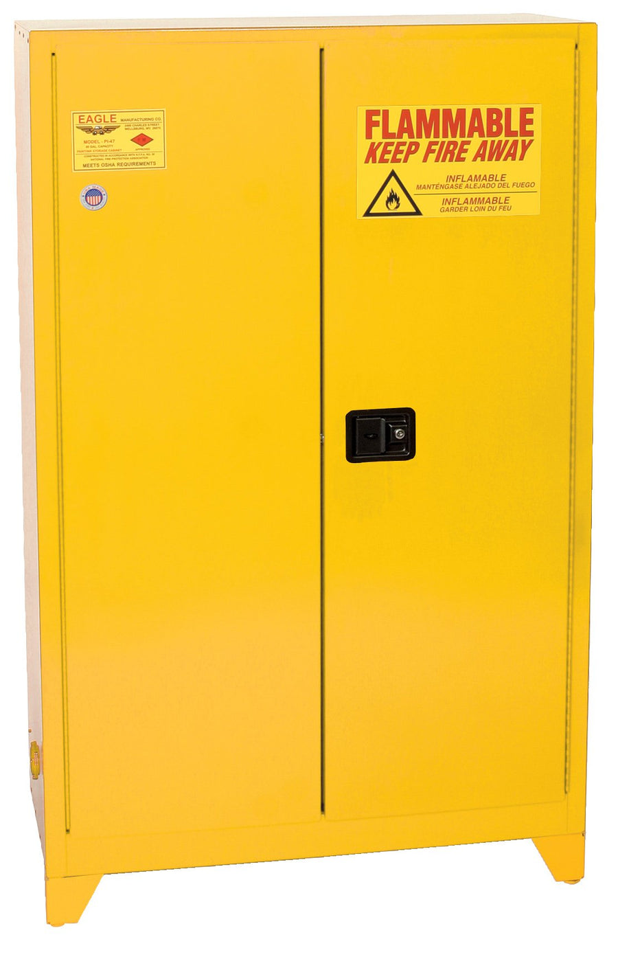 60 Gallon Eagle Paint and Ink Safety Cabinet, 2 Manual Close Doors, 5 Shelves, 18 Guage Galvanized Steel, 69" x 43 x 18, Made in The USA, Yellow, YPI47XLEGS