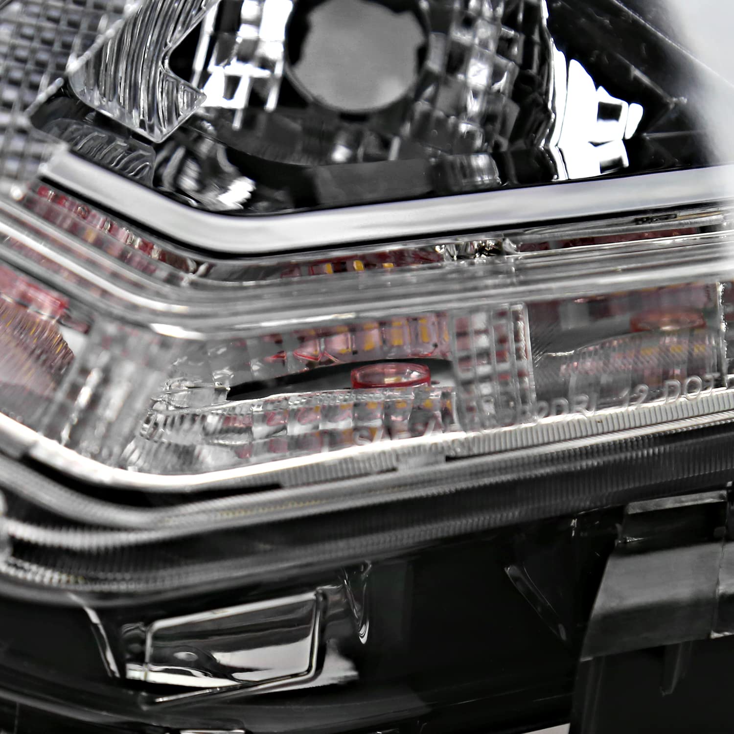 Black Headlights w/LED Strip SPEC-D TUNING Compatible with 2014-2016 Nissan Rogue, Left + Right Pair Headlamps Assembly