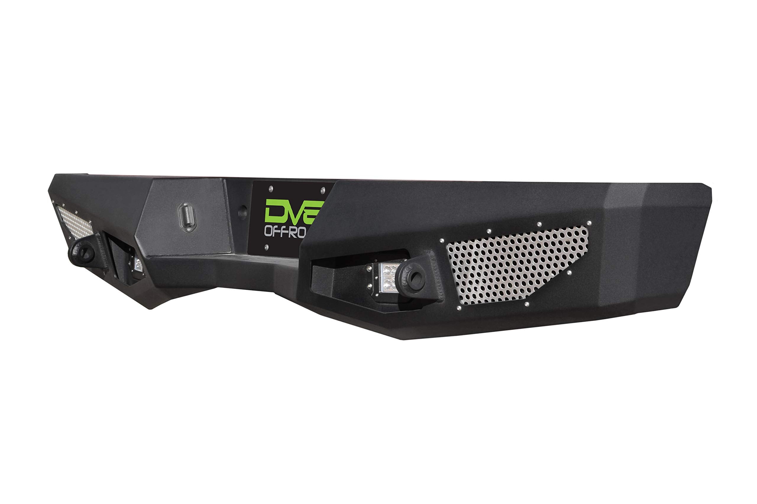 Steel Rear Bumper DV8 Offroad Compatible with Chevy Silverado 2016-18 1500 Models |High Clearance | Customizable Mesh Inserts | LED Lights Included | Reinforced Tow Points with D-Rings | RBCS1-02