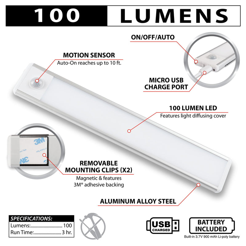 Motion Sensor Work Light Performance Tool 715 Professional Grade with Rechargeable Battery and Multiple Output Settings for Maximum Illumination